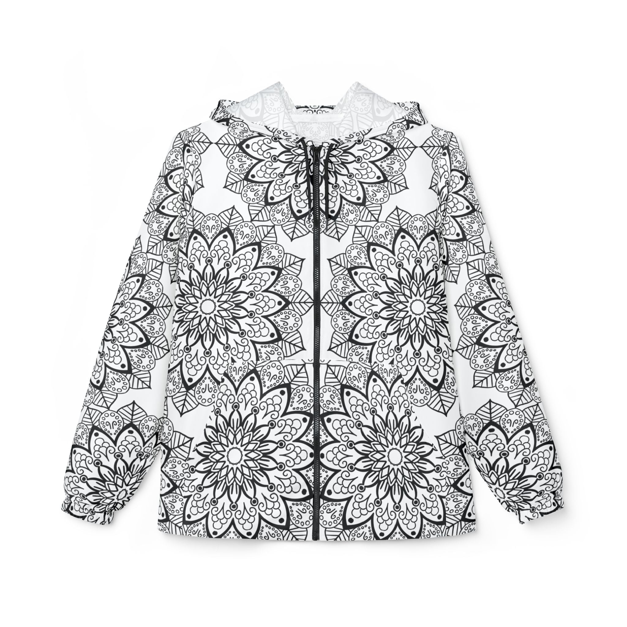 Black and White Best Windbreaker Jacket with Blululi Mandala Art Designs Outerwear - Blululi