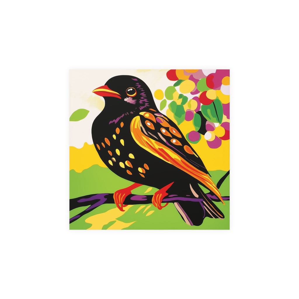 Black Bird on Purple Branch - Colorful Animal Art Print Poster - Blululi