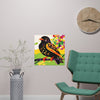 Black Bird on Purple Branch - Colorful Animal Art Print Poster - Blululi