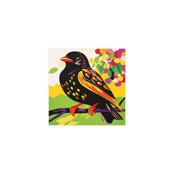 Black Bird on Purple Branch - Colorful Animal Art Print Poster - Blululi