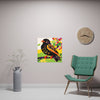 Black Bird on Purple Branch - Colorful Animal Art Print Poster - Blululi