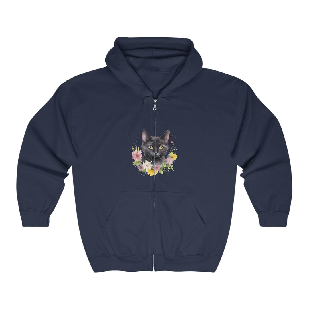 Black Cat Floral Hoodie - Cute & Whimsical Hoodie - Blululi