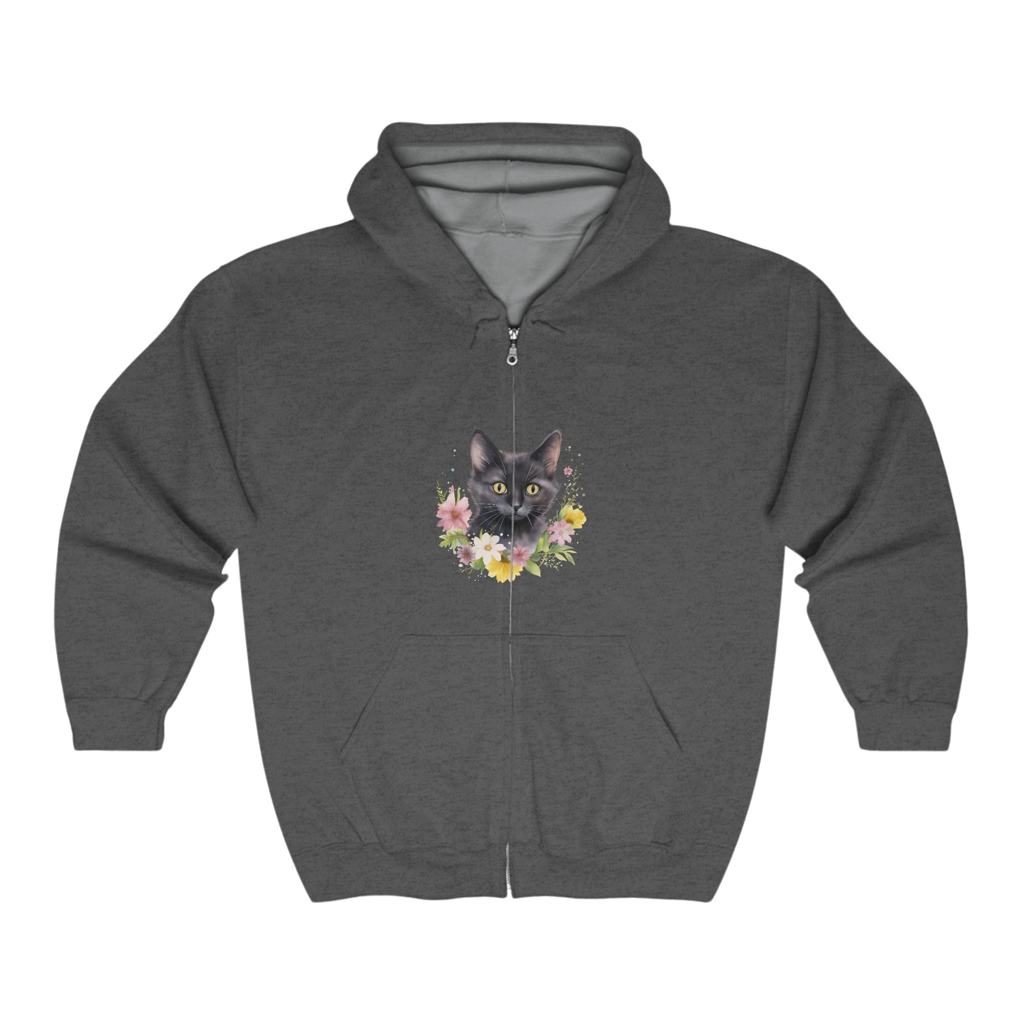 Black Cat Floral Hoodie - Cute & Whimsical Hoodie - Blululi