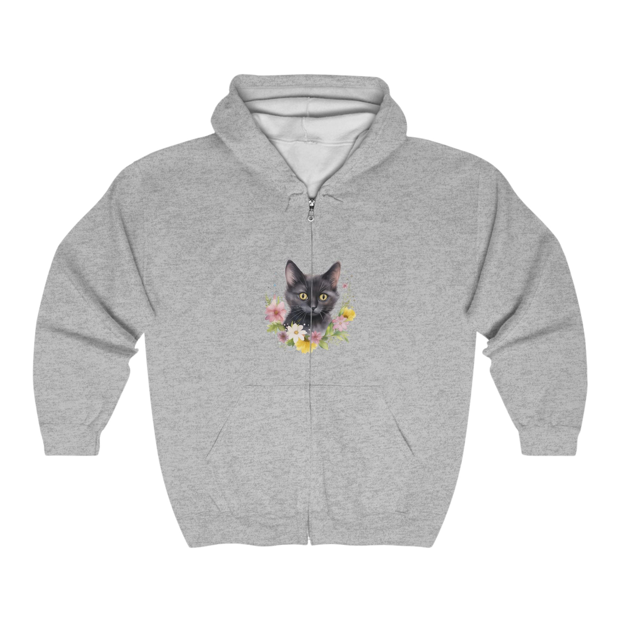 Black Cat Floral Hoodie - Cute & Whimsical Hoodie - Blululi