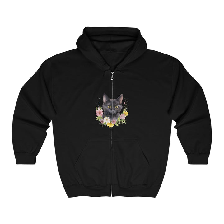 Black Cat Floral Hoodie - Cute & Whimsical Hoodie - Blululi