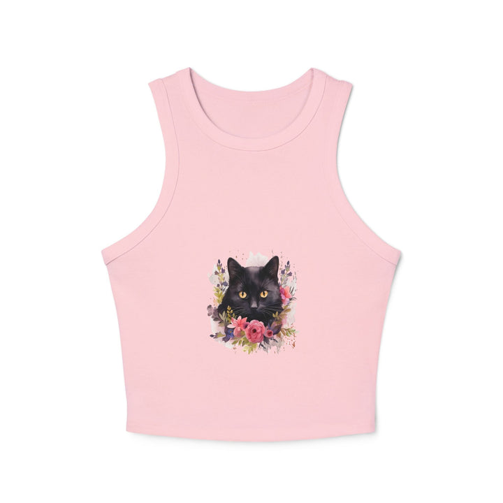 Black Cat Floral Racerback Tank Top Tank Top - Blululi