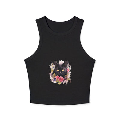 Schwarze Katze, umgeben von floraler Eleganz Racerback Tank Top