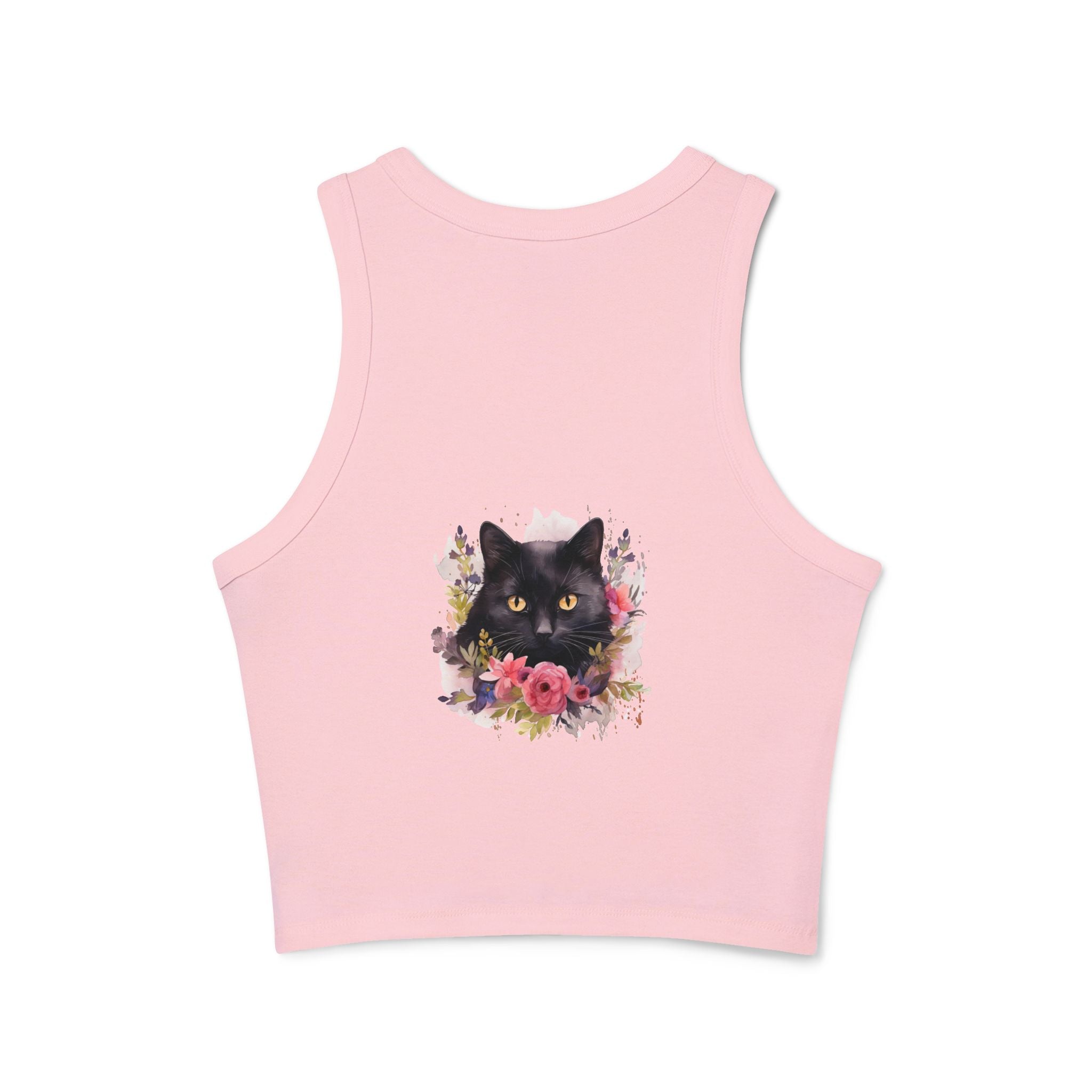 Black Cat Floral Racerback Tank Top Tank Top - Blululi