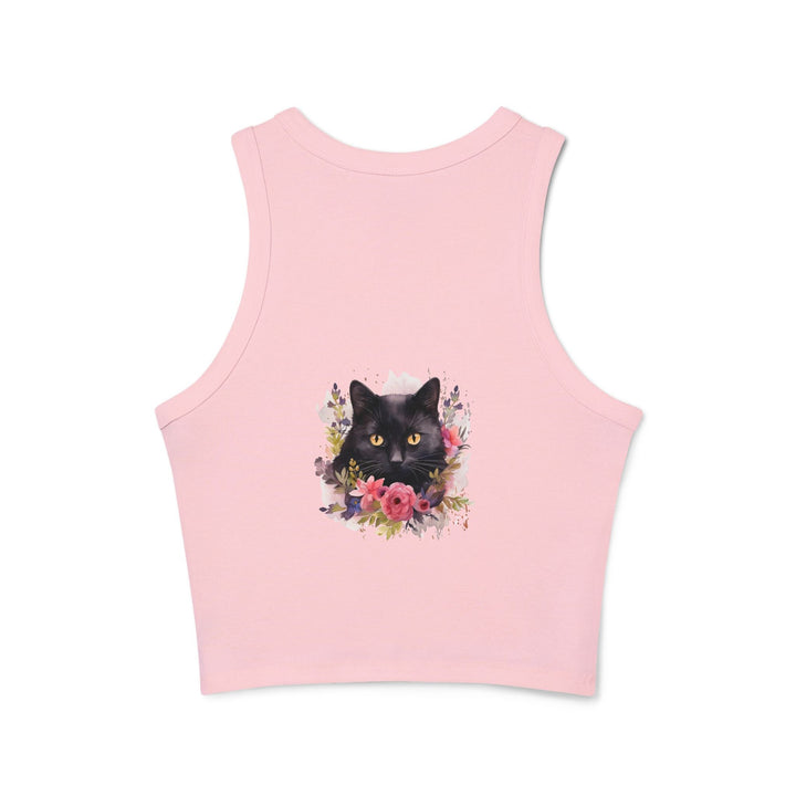 Black Cat Floral Racerback Tank Top Tank Top - Blululi