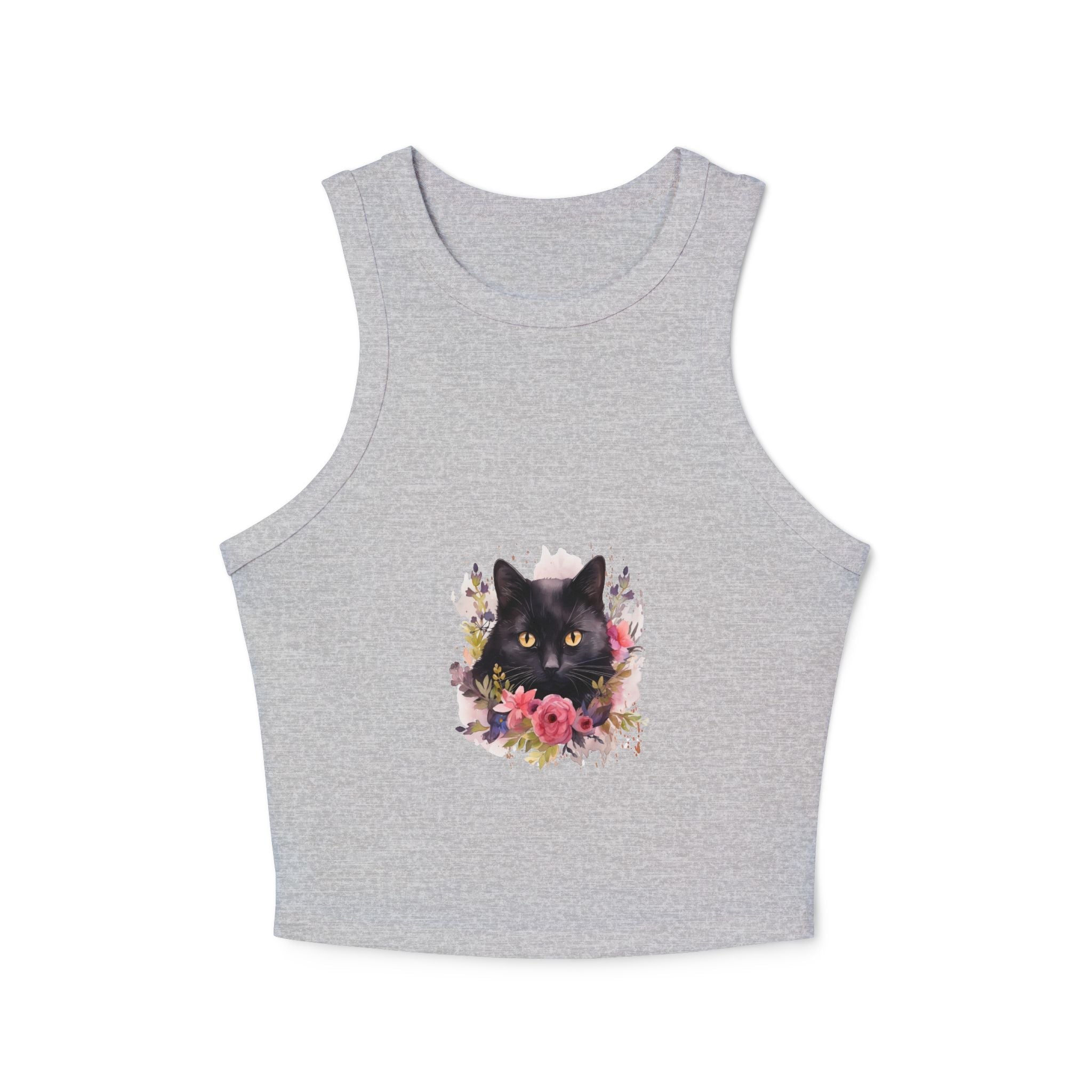 Black Cat Floral Racerback Tank Top Tank Top - Blululi