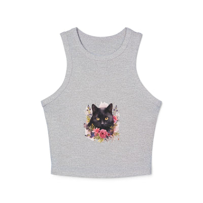 Schwarze Katze, umgeben von floraler Eleganz Racerback Tank Top