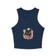 Black Cat Floral Racerback Tank Top Tank Top - Blululi