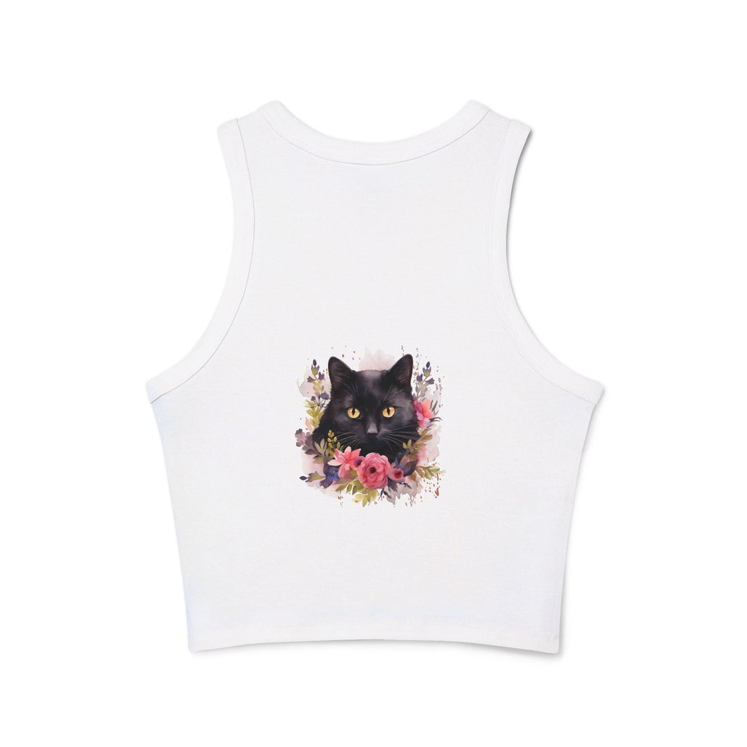 Black Cat Floral Racerback Tank Top Tank Top - Blululi