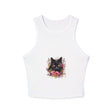 Black Cat Floral Racerback Tank Top Tank Top - Blululi