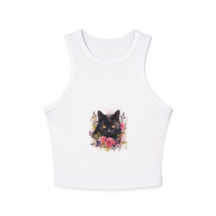 Black Cat Floral Racerback Tank Top Tank Top - Blululi