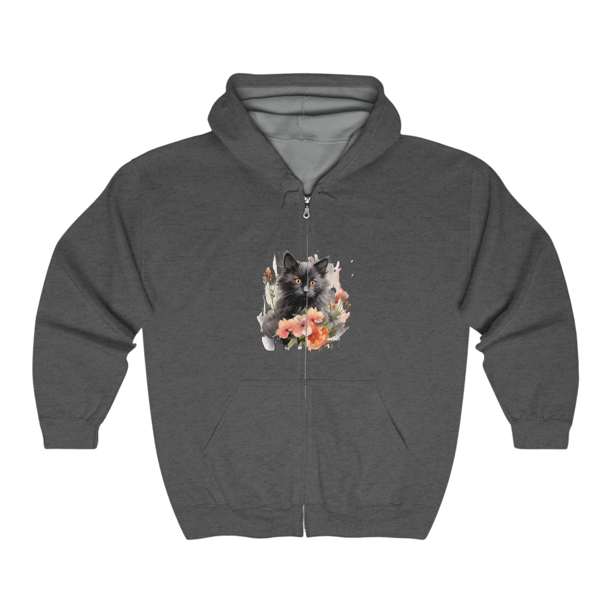 Black Cat Floral Watercolor Hoodie Hoodie - Blululi