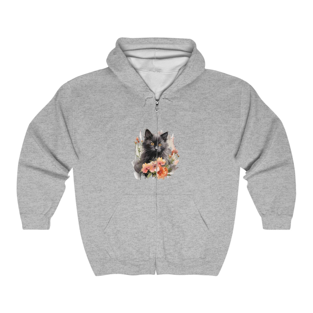 Black Cat Floral Watercolor Hoodie Hoodie - Blululi