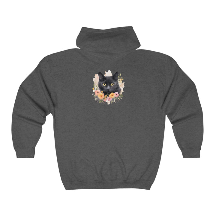 Black Cat Floral Watercolor Hoodie Hoodie - Blululi