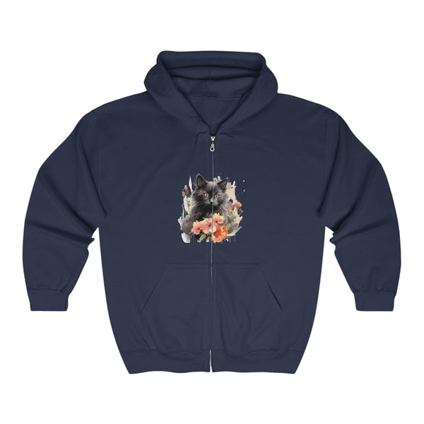 Black Cat Floral Watercolor Hoodie Hoodie - Blululi