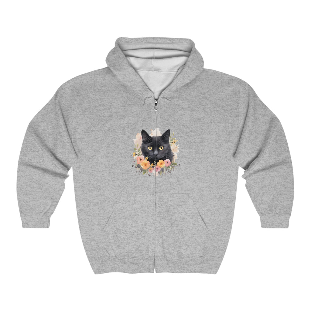 Black Cat Floral Watercolor Hoodie Hoodie - Blululi