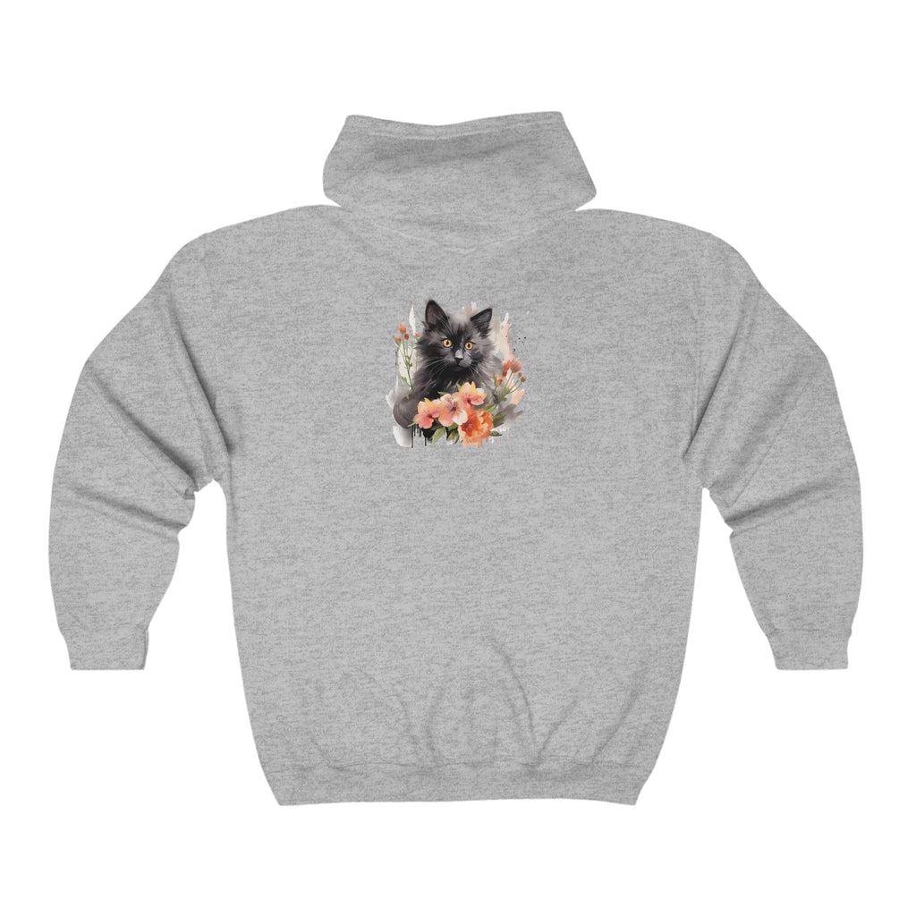 Black Cat Floral Watercolor Hoodie Hoodie - Blululi