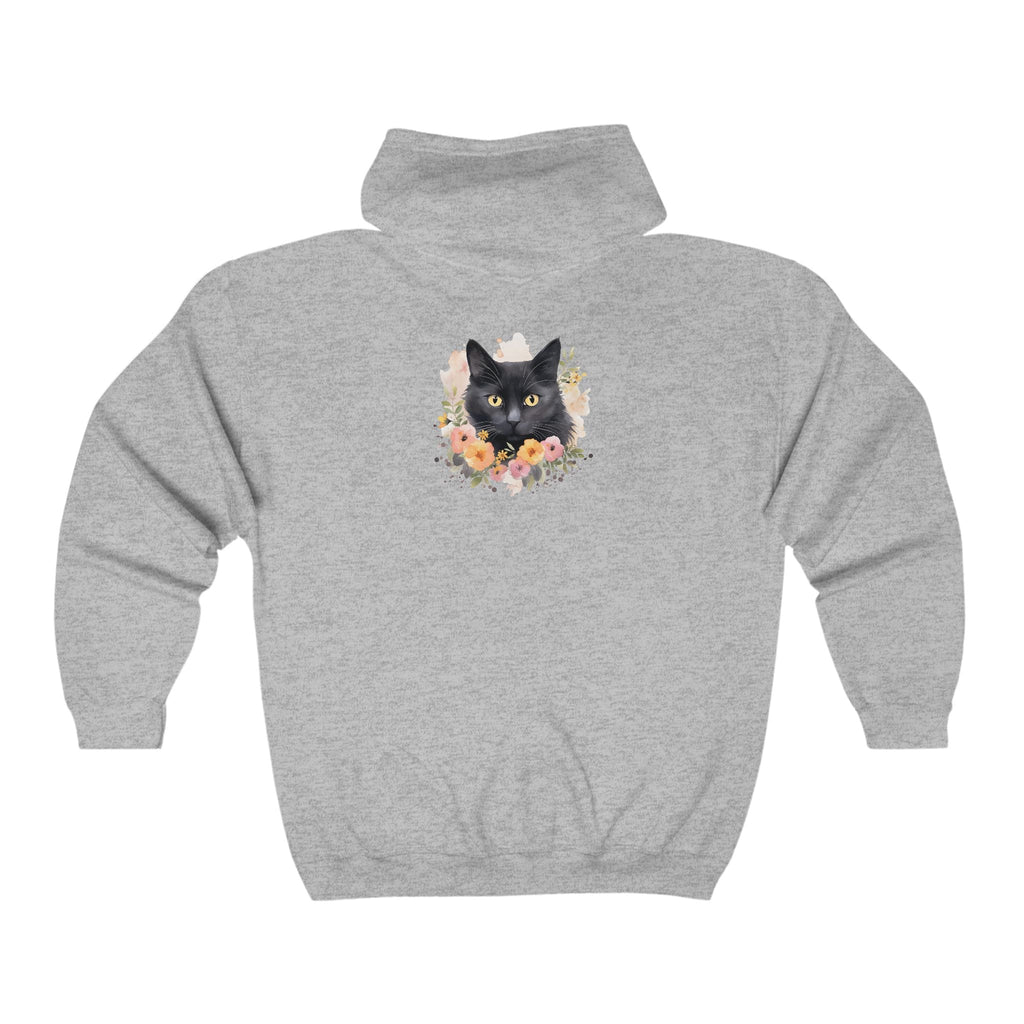 Black Cat Floral Watercolor Hoodie Hoodie - Blululi