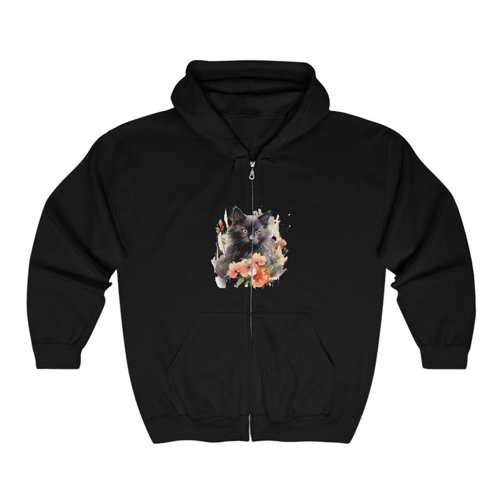 Black Cat Floral Watercolor Hoodie Hoodie - Blululi