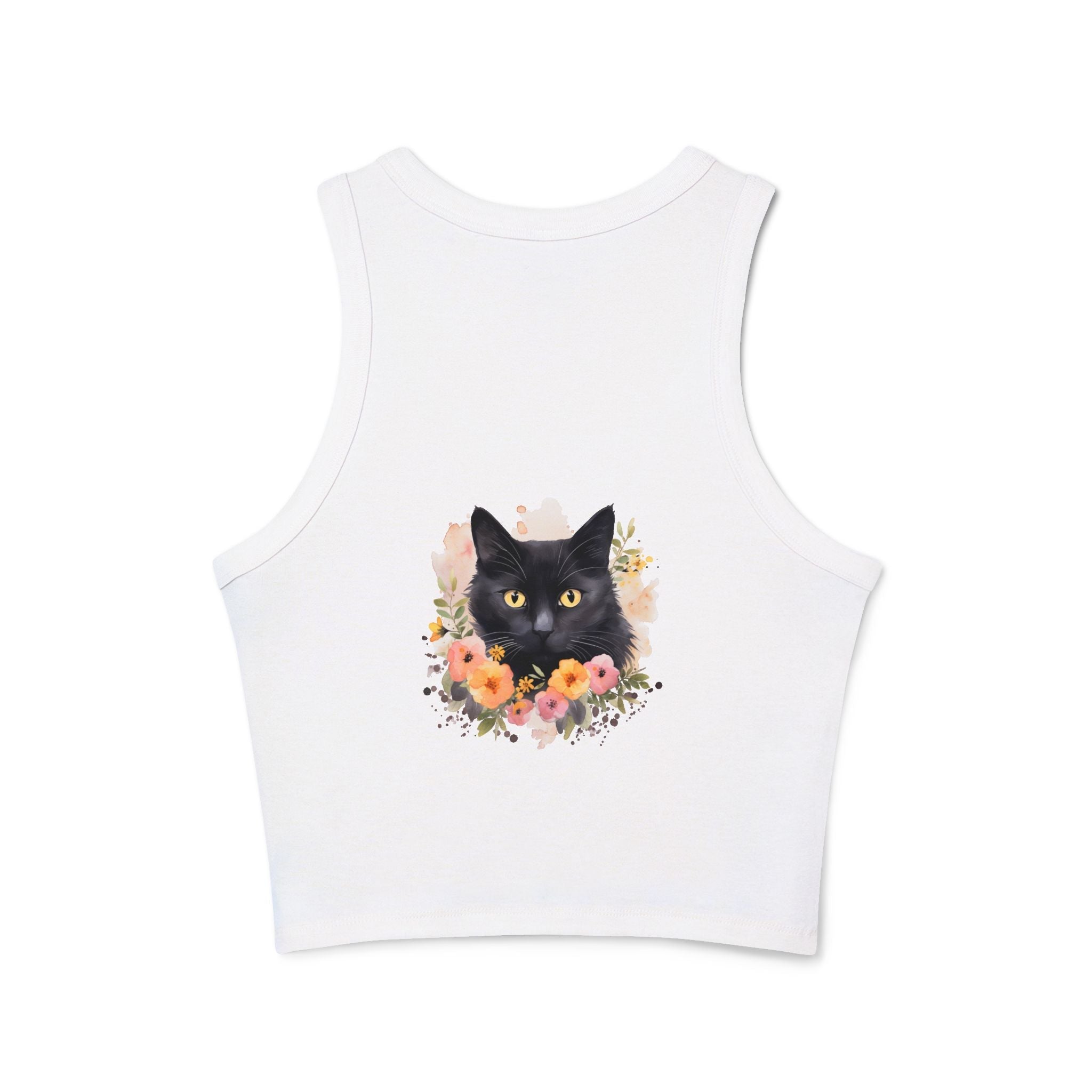 Black Cat Floral Watercolor Racerback Tank Top Tank Top - Blululi