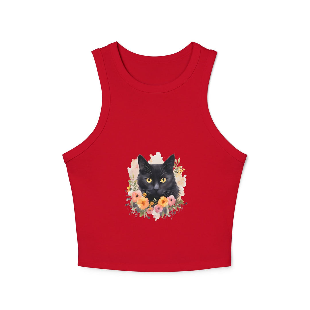 Black Cat Floral Watercolor Racerback Tank Top Tank Top - Blululi