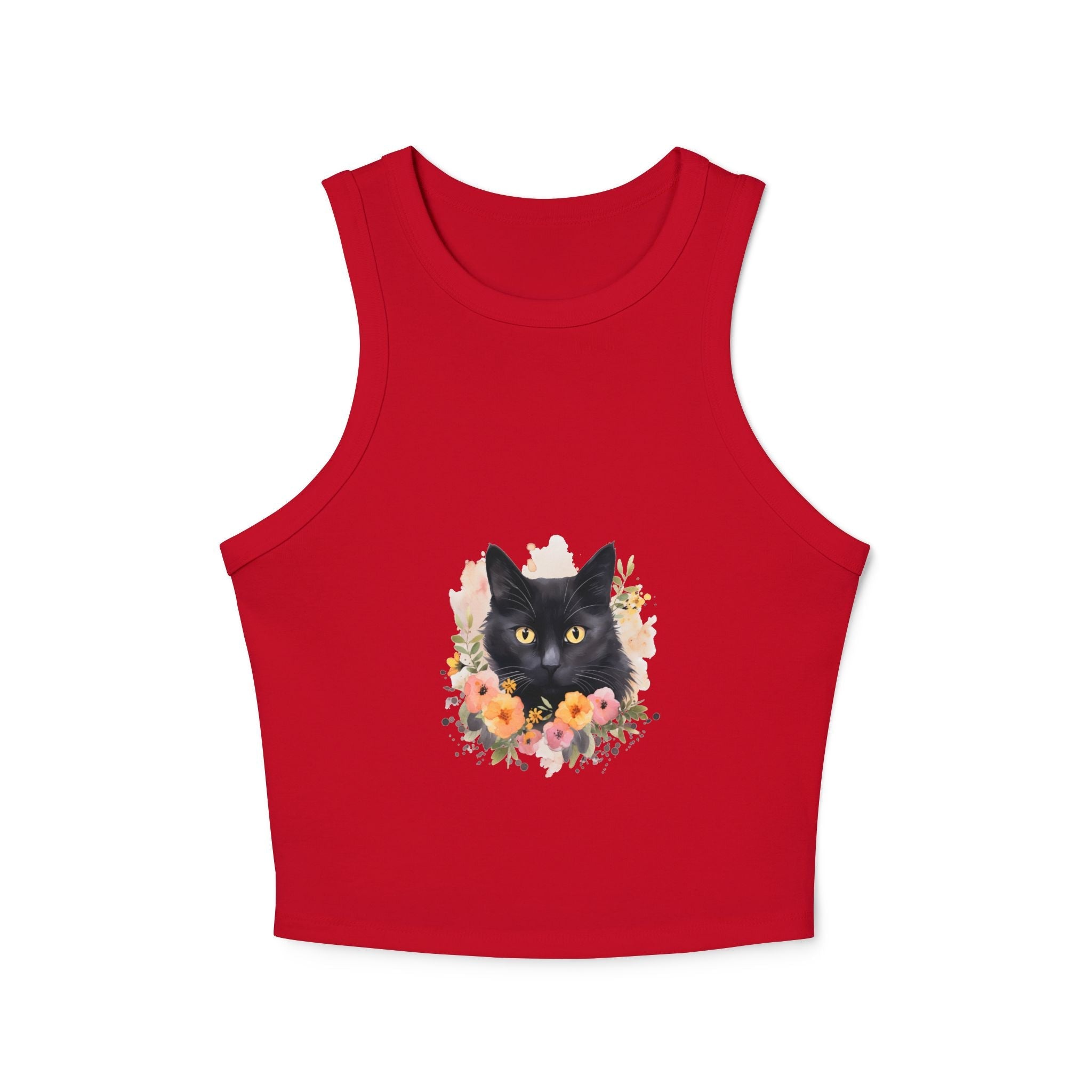 Black Cat Floral Watercolor Racerback Tank Top Tank Top - Blululi