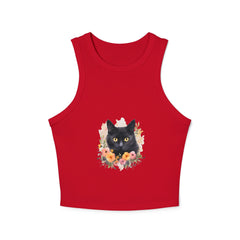 Black Cat Floral Watercolor Racerback Tank Top Tank Top - Blululi