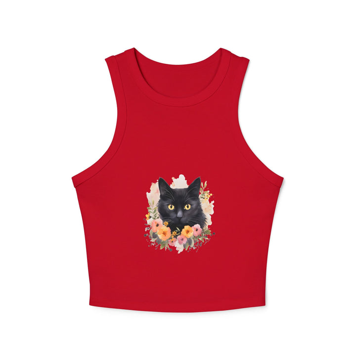 Black Cat Floral Watercolor Racerback Tank Top Tank Top - Blululi