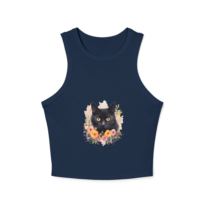 Black Cat Floral Watercolor Racerback Tank Top Tank Top - Blululi