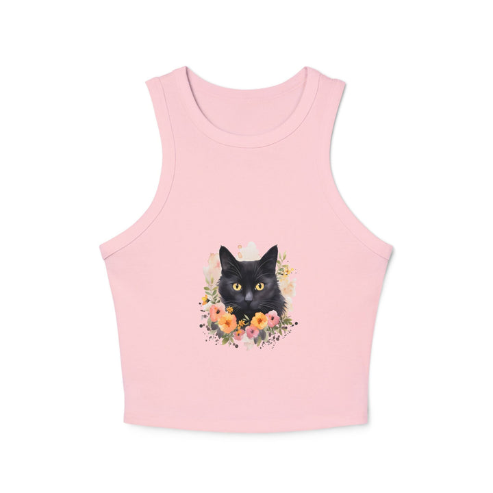 Black Cat Floral Watercolor Racerback Tank Top Tank Top - Blululi