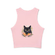 Black Cat Floral Watercolor Racerback Tank Top Tank Top - Blululi