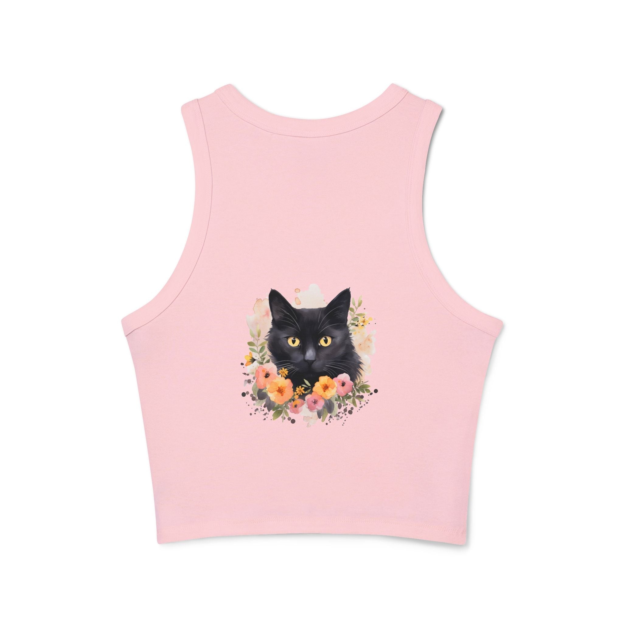 Black Cat Floral Watercolor Racerback Tank Top Tank Top - Blululi