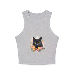 Black Cat Floral Watercolor Racerback Tank Top Tank Top - Blululi