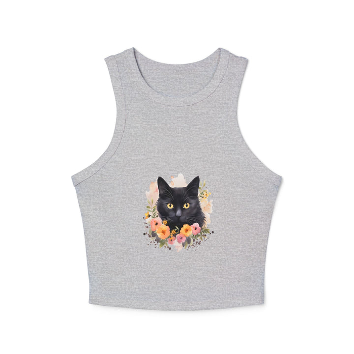 Black Cat Floral Watercolor Racerback Tank Top Tank Top - Blululi