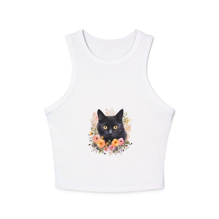 Black Cat Floral Watercolor Racerback Tank Top Tank Top - Blululi