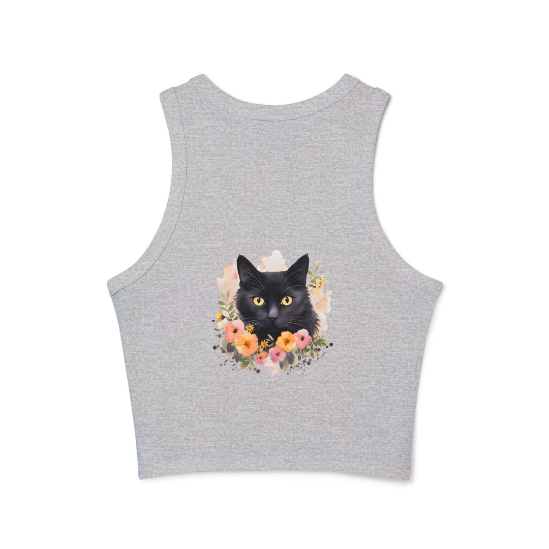 Black Cat Floral Watercolor Racerback Tank Top Tank Top - Blululi