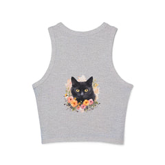 Black Cat Floral Watercolor Racerback Tank Top Tank Top - Blululi