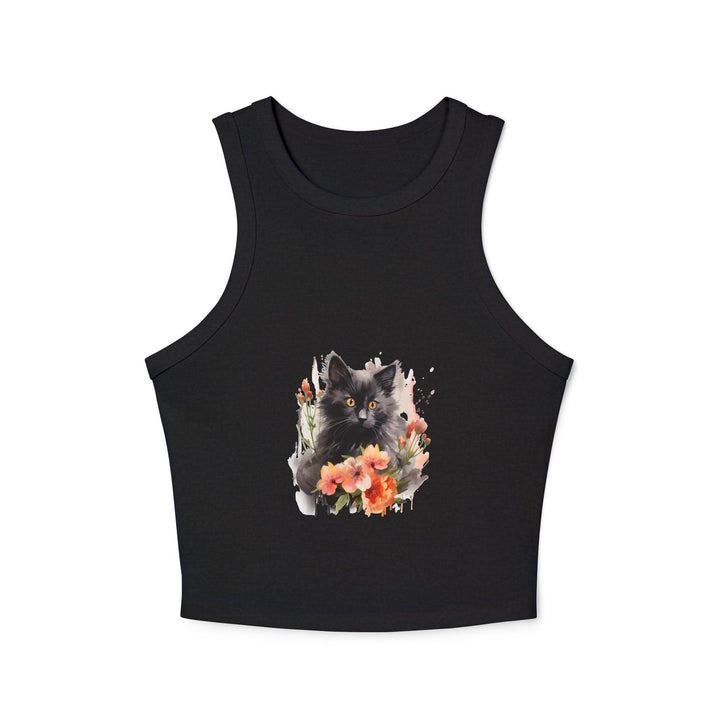 Black Cat & Flowers Racerback Tank Top Tank Top - Blululi