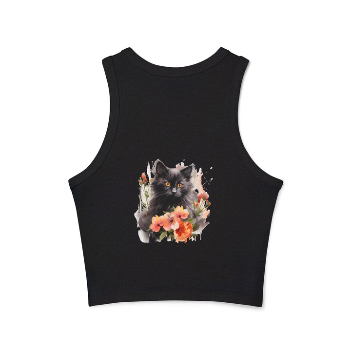 Black Cat & Flowers Racerback Tank Top Tank Top - Blululi