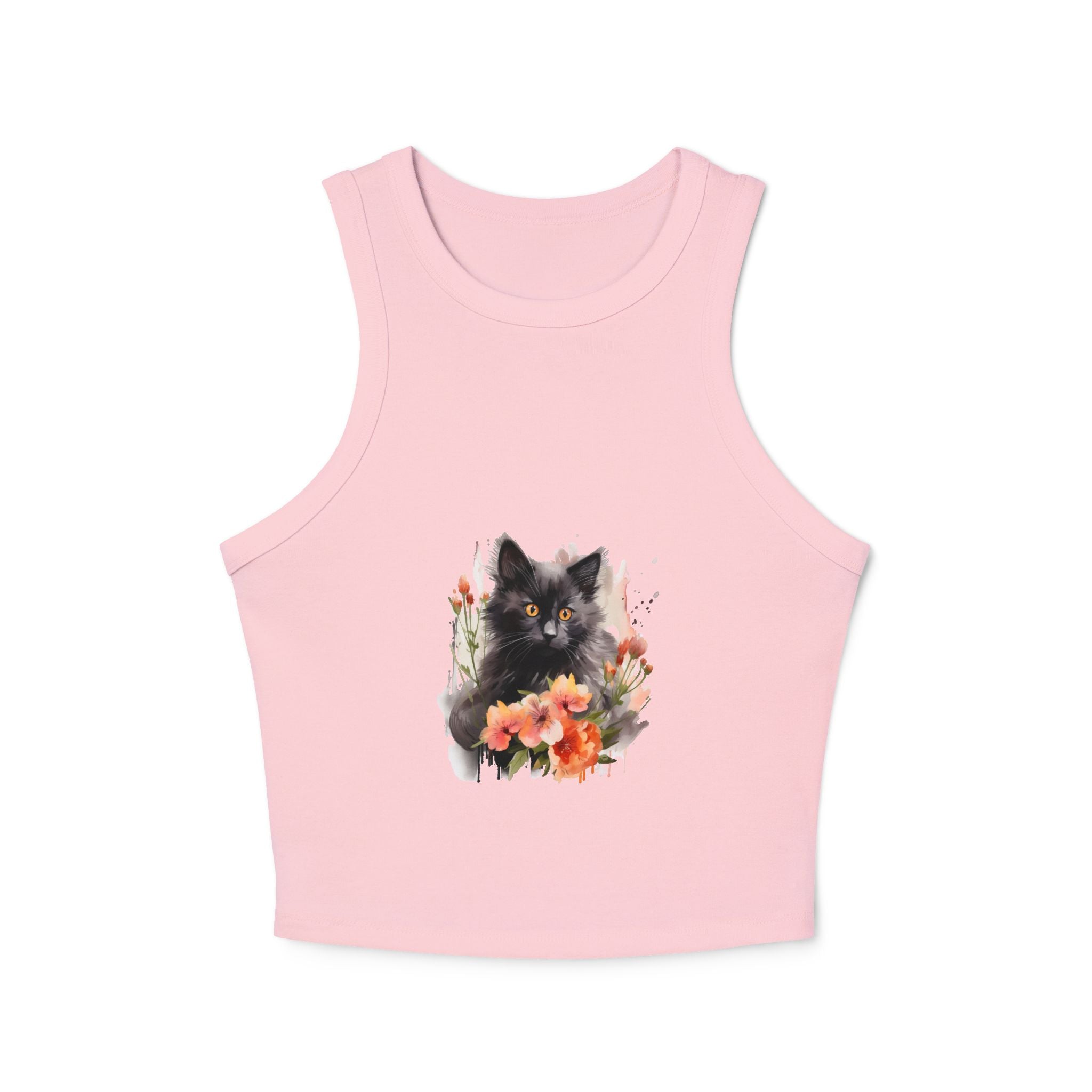 Black Cat & Flowers Racerback Tank Top Tank Top - Blululi