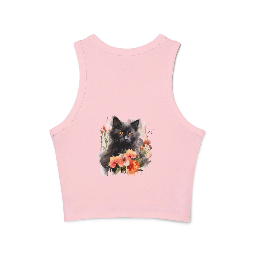 Black Cat & Flowers Racerback Tank Top Tank Top - Blululi