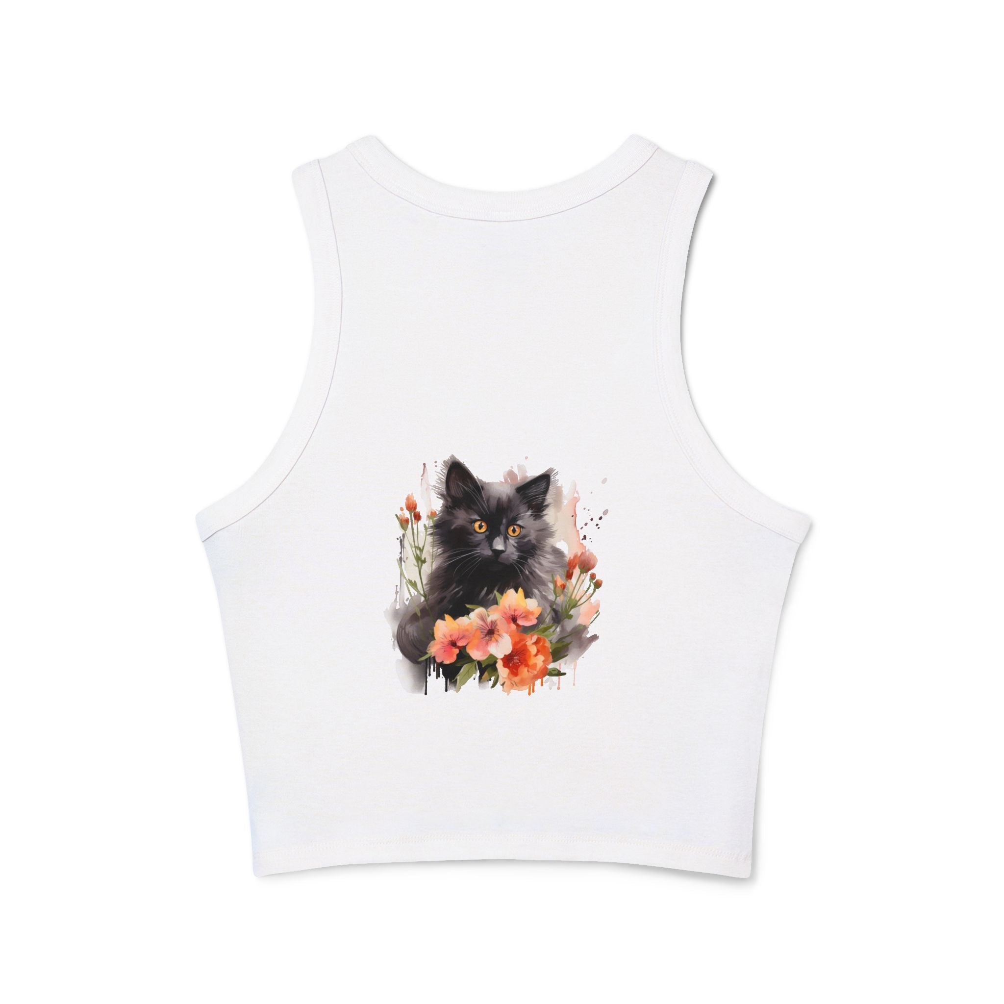 Black Cat & Flowers Racerback Tank Top Tank Top - Blululi