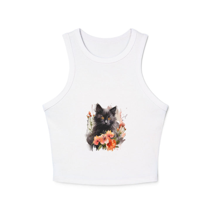 Black Cat & Flowers Racerback Tank Top Tank Top - Blululi