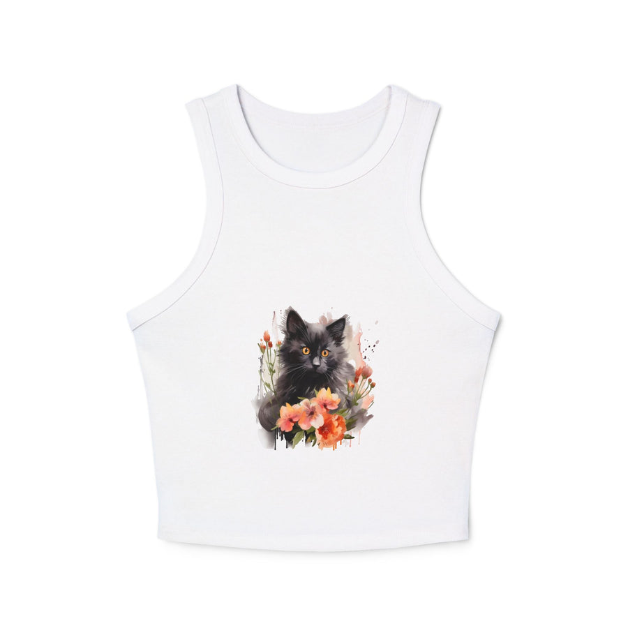 Black Cat & Flowers Racerback Tank Top Tank Top - Blululi
