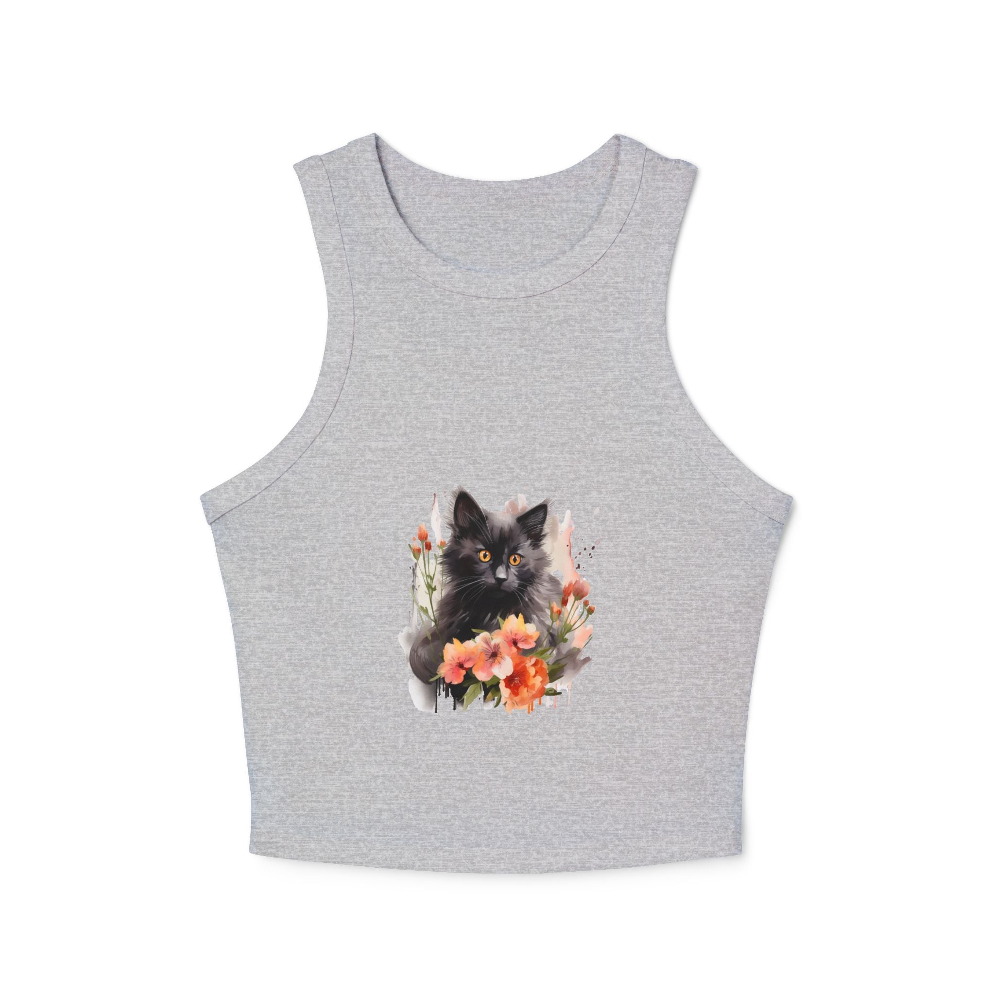 Black Cat & Flowers Racerback Tank Top Tank Top - Blululi