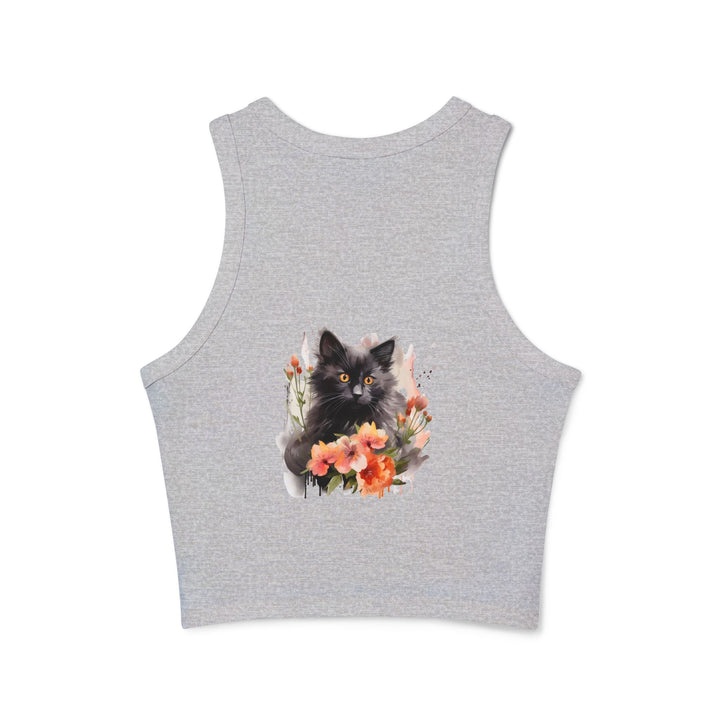 Black Cat & Flowers Racerback Tank Top Tank Top - Blululi